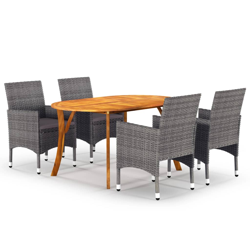 Dining Set Grey Solid Acacia Wood, PE Rattan Medium Durable