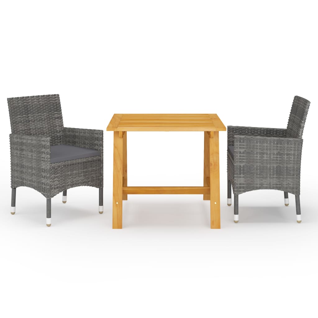 Dining Set Grey Solid Acacia Wood, PE Rattan, Powder-Coated Steel
