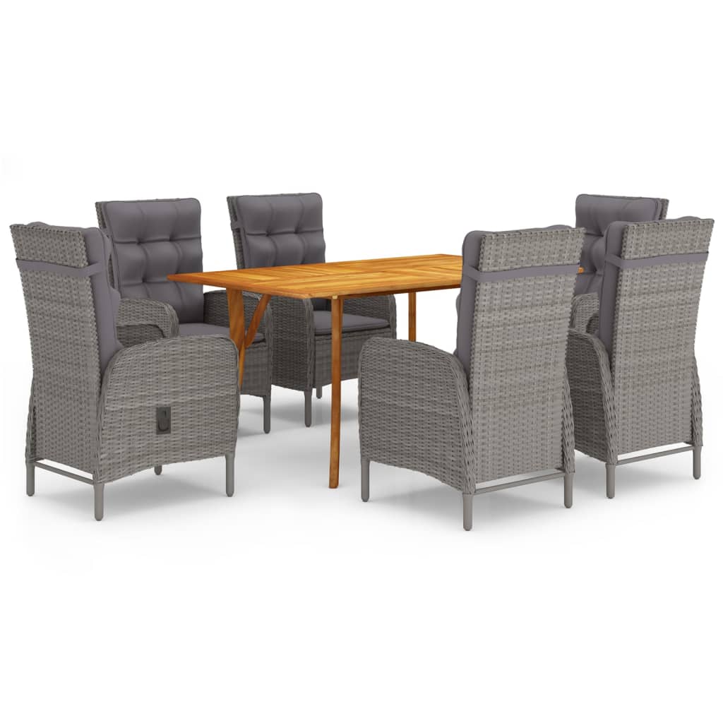 Dining Set Grey Solid acacia wood, Poly rattan, Steel 7 Piece Set