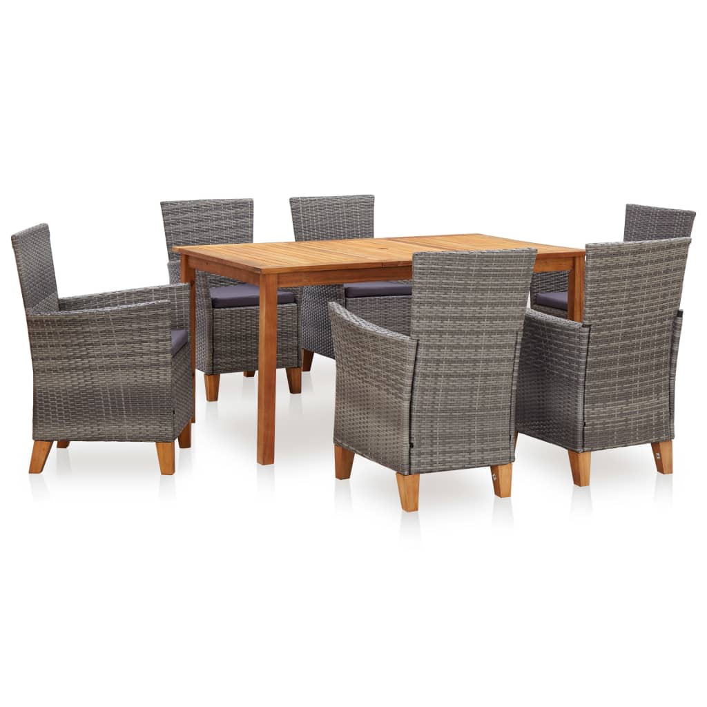 Dining Set Natural, grey, dark grey PE rattan 7 Piece Set