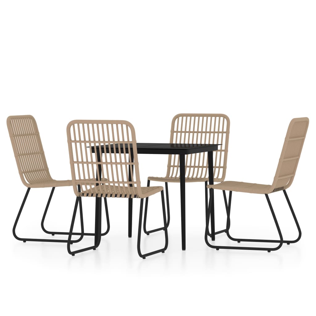Dining Set Oak and Black PE Rattan and Powder-Coated Steel