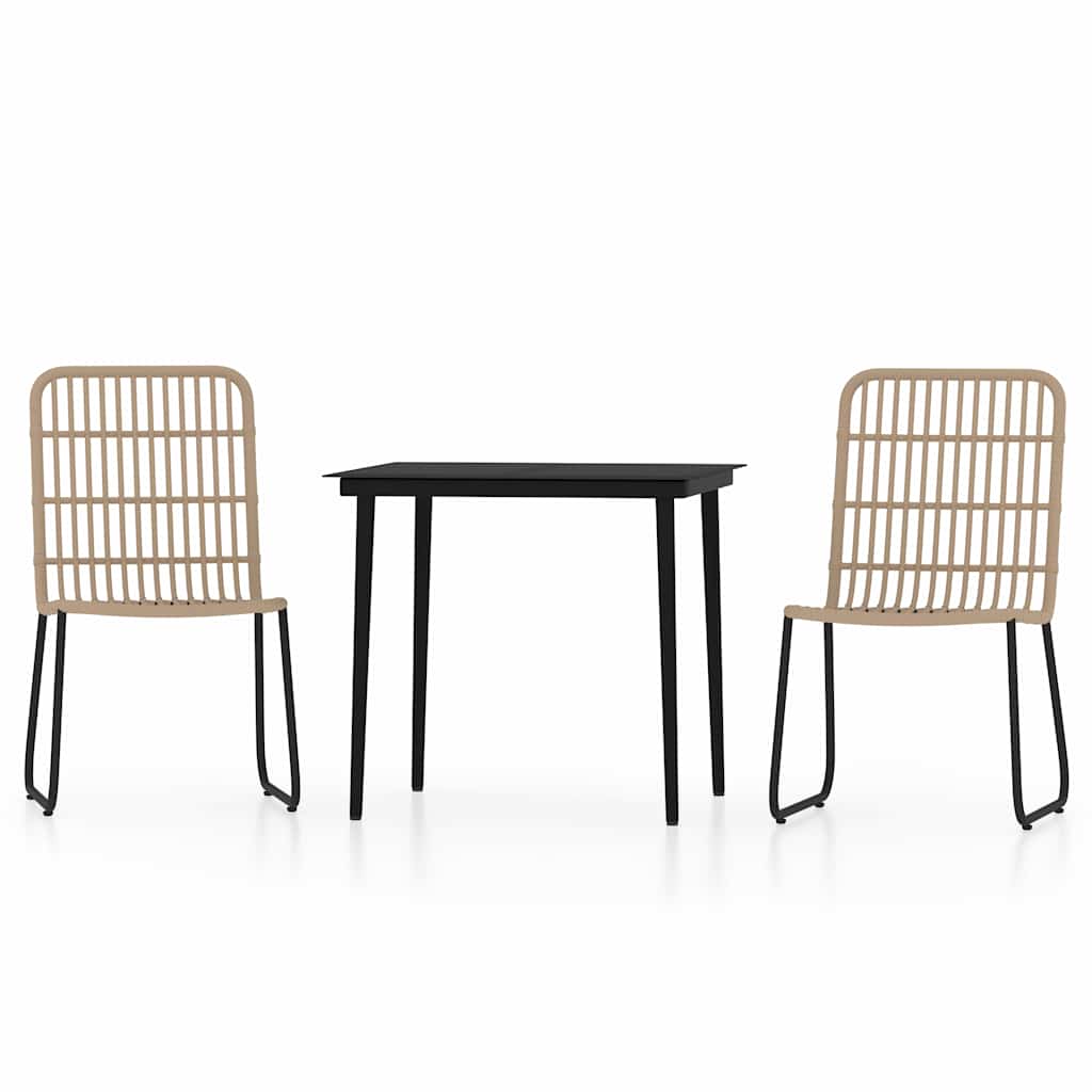 Dining Set Oak and Black PE rattan Medium Stackable Dining Set