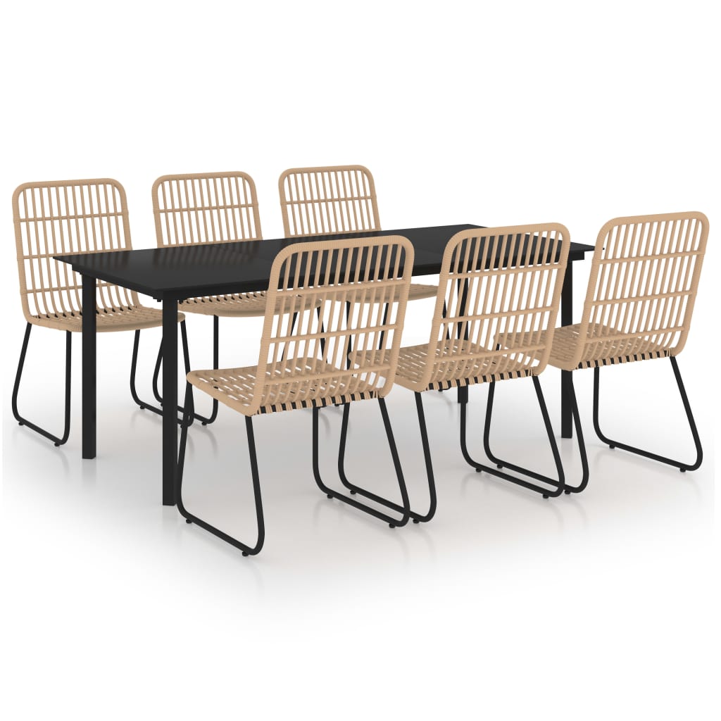 Dining Set Oak and black Poly rattan 74.8 x 35.4 x 29.1 in