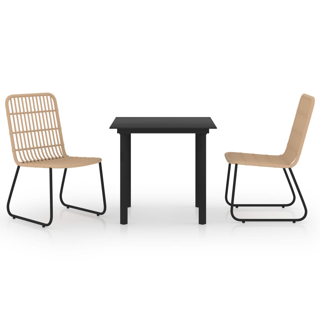 Dining Set Oak and black Poly rattan, powder-coated steel, glass