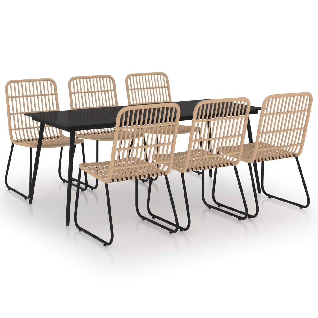 Dining Set Oak Poly rattan 7 Piece Set Stackable Dining Set