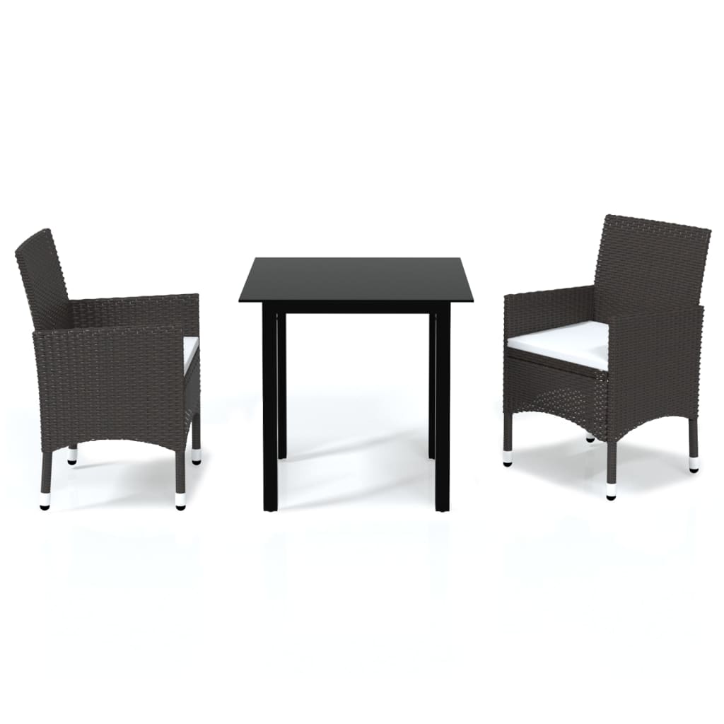 Dining Set Rattan Brown, Cream White Cushion