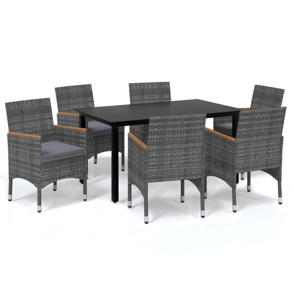 Dining Set Table: Black, Chair: Gray, Cushion: Dark Gray Aluminum