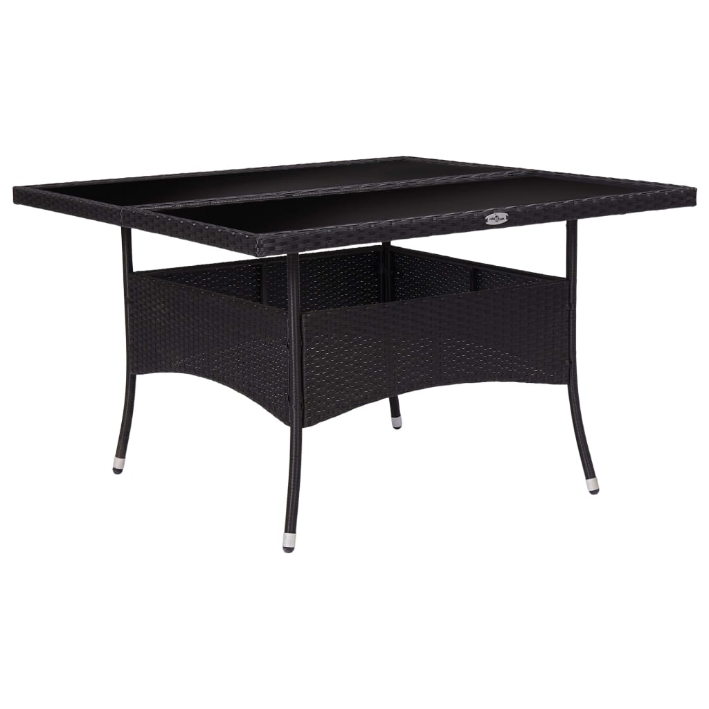 Dining Table Black Poly Rattan, Steel, Tempered Glass Medium