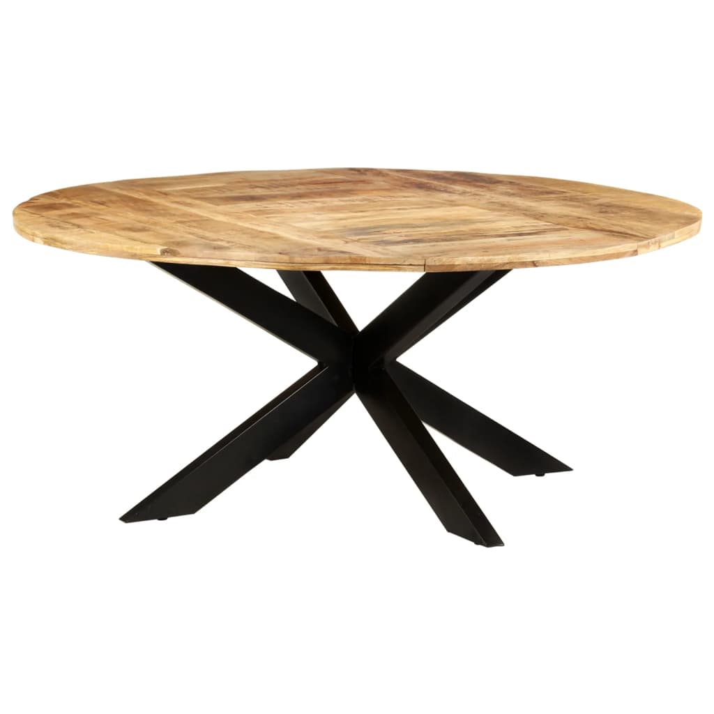 Dining Table Brown Rough Mango Wood, Powder-Coated Steel Large