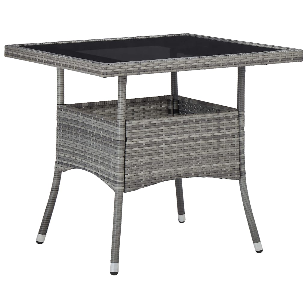 Dining Table Grey PE rattan and steel frame, tempered glass 31.5 in