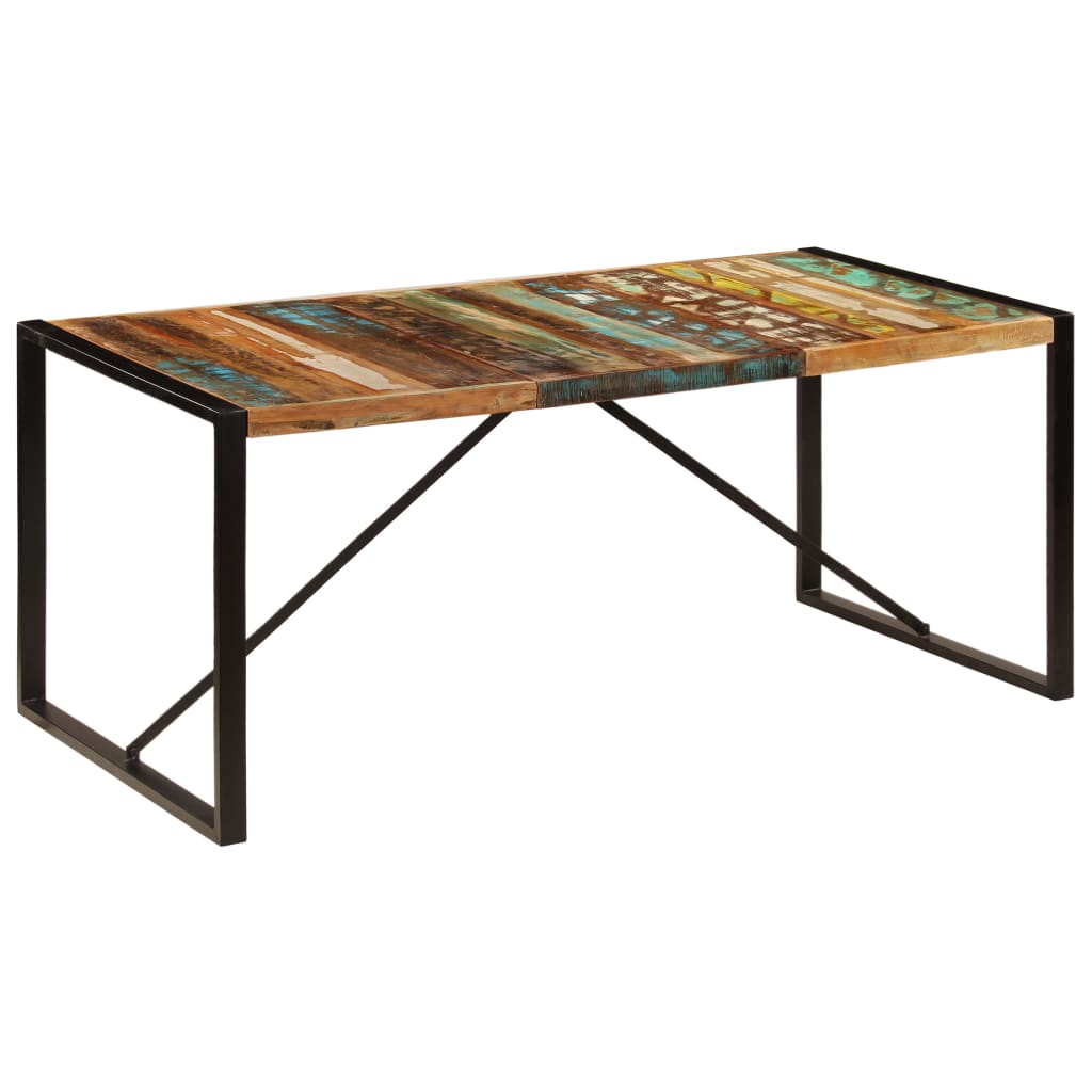 Dining Table Multicolor Solid Reclaimed Wood and Powder-Coated Steel