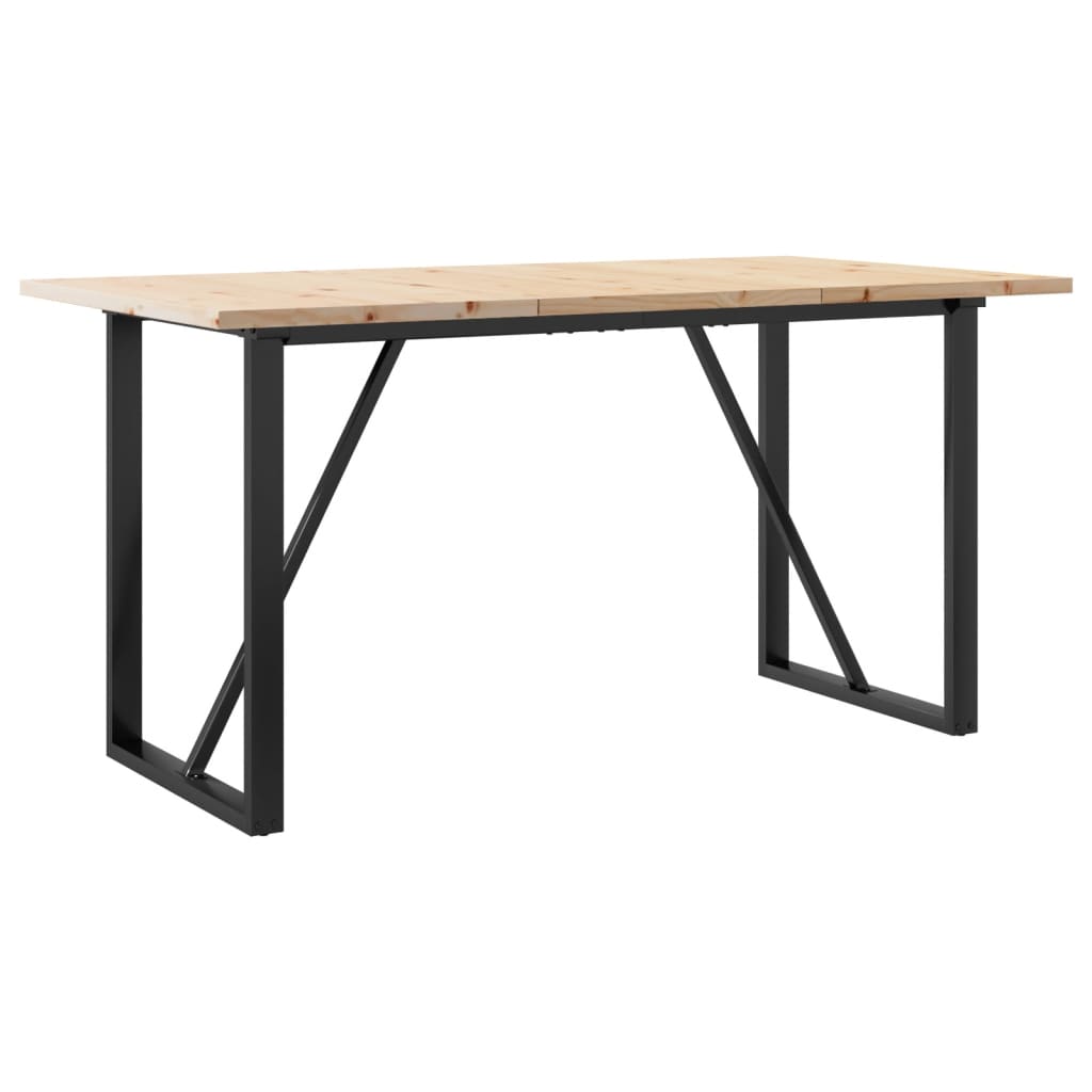 Dining Table Natural Wood, Black Solid Pine Wood, Powder-Coated Steel