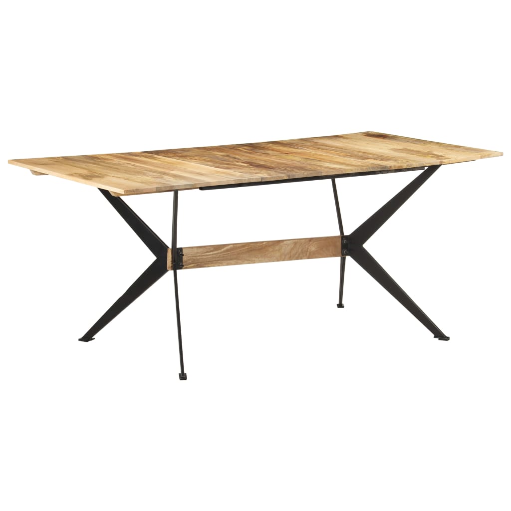 Dining Table Natural Wood Solid Mango Wood, Powder-Coated Steel