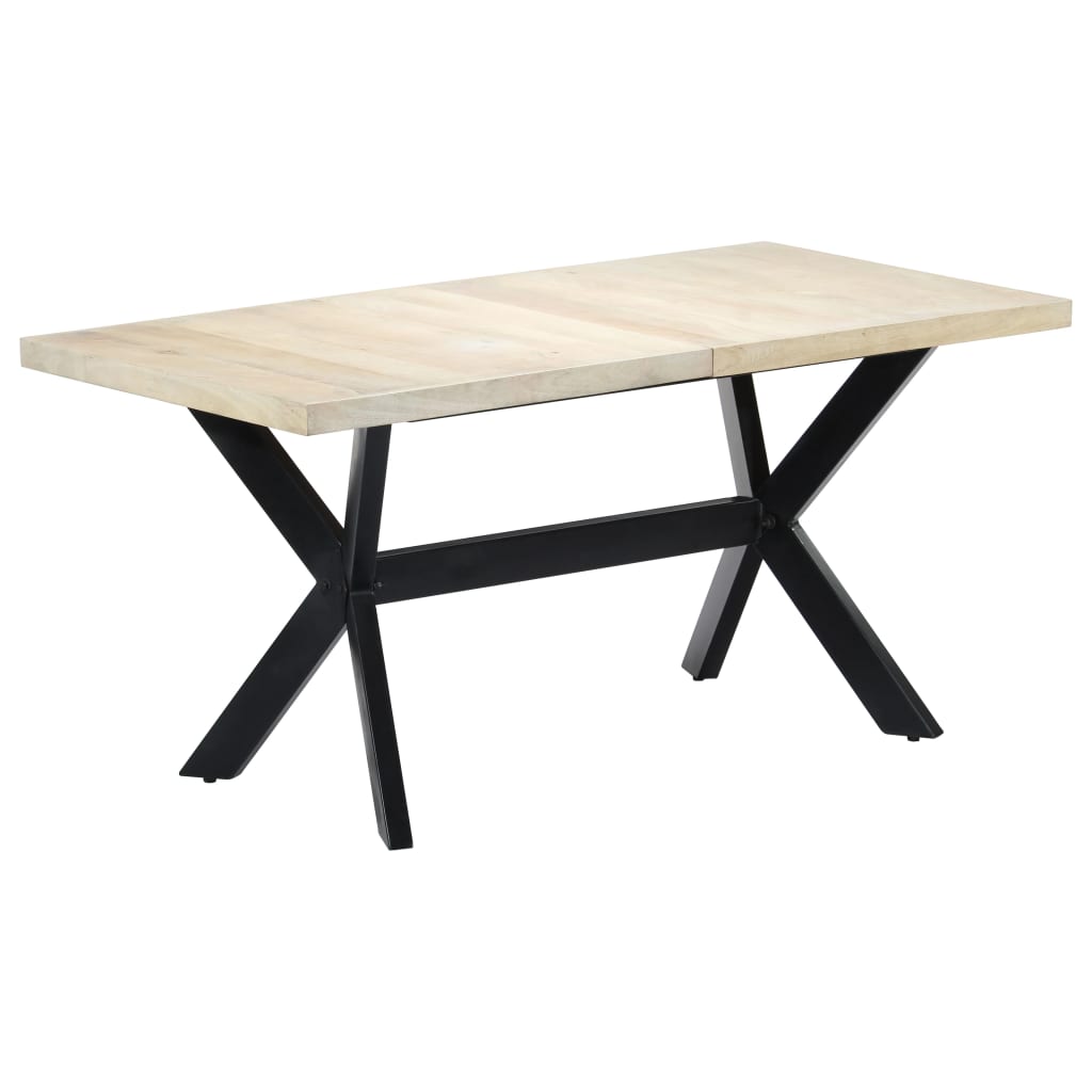 Dining Table White and black Solid mango wood and powder-coated steel