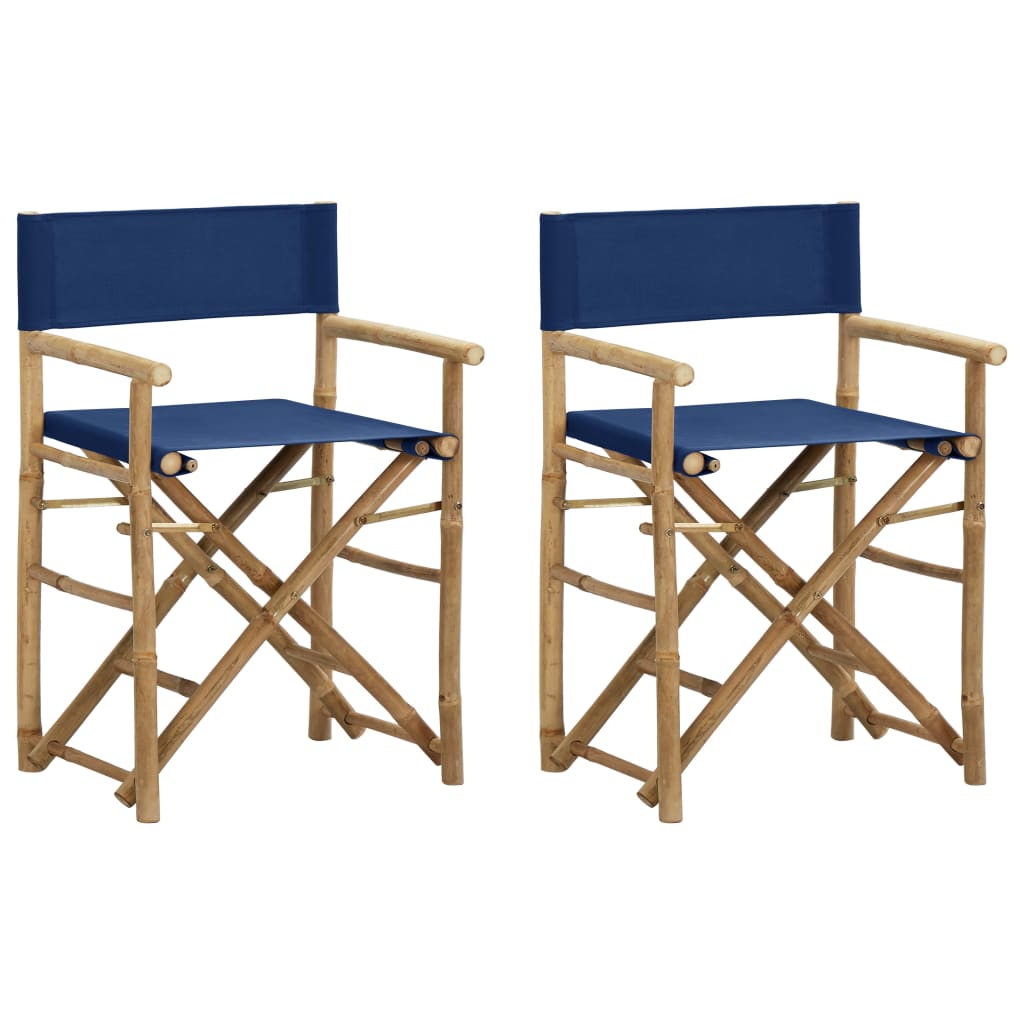 Director's Chair Set of 2 Blue Bamboo Standard Foldable