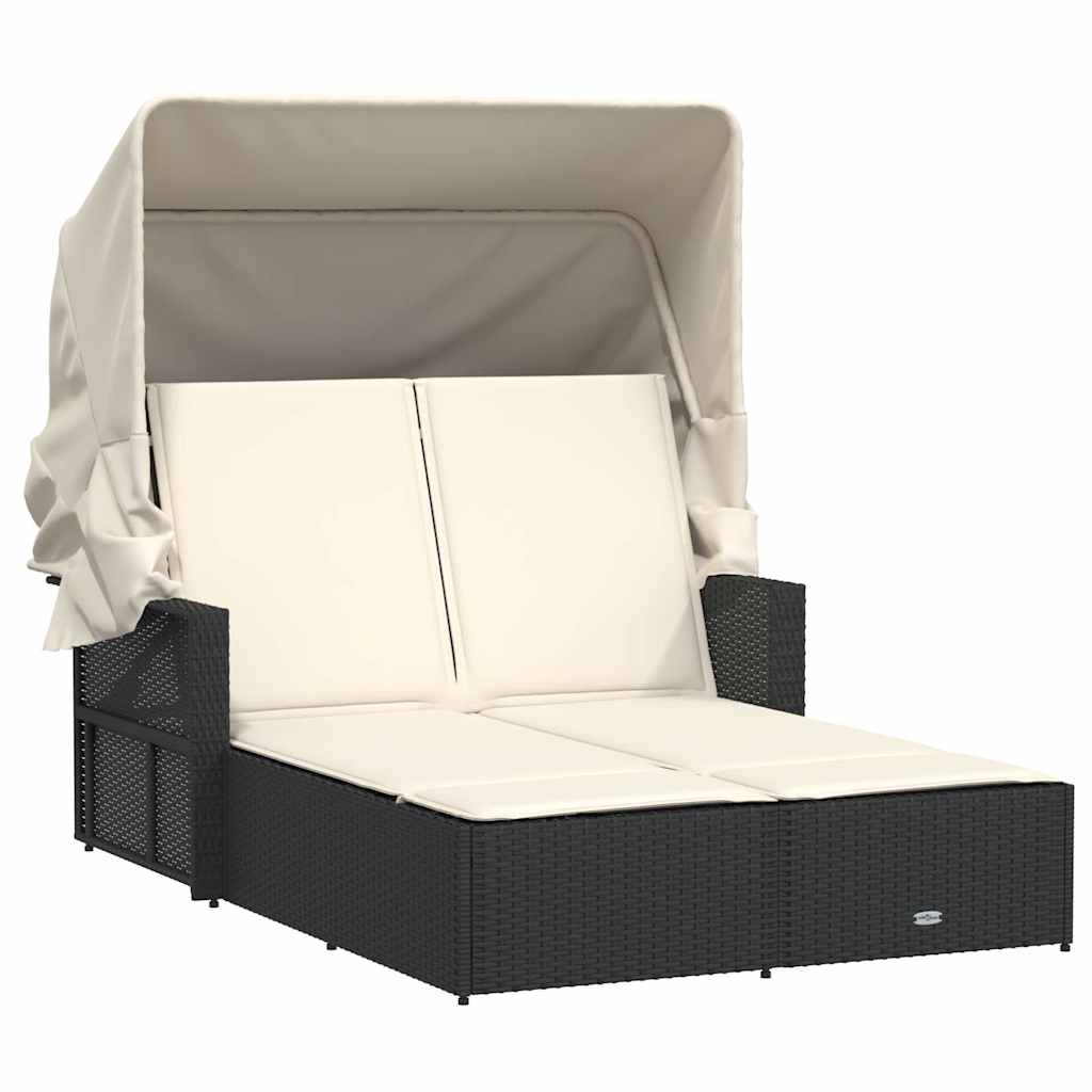 Double Sun Lounger Black PE rattan Double-sized