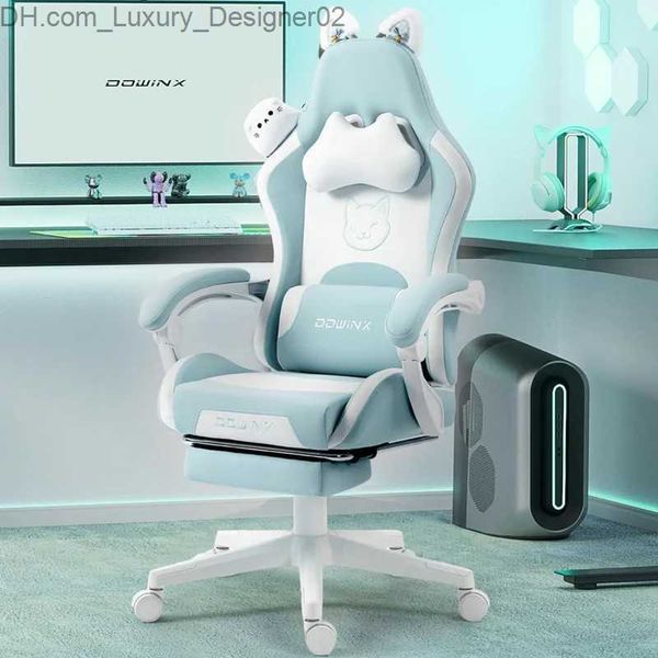 Dowinx gaming chair with cat ears, lumbar support, headrest, and footrest for ergonomic comfort