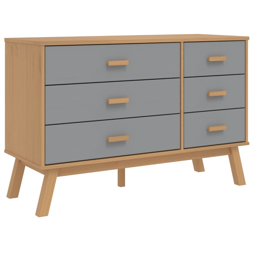 Drawer Cabinet Grey and Brown Solid Pine Wood, Engineered Wood