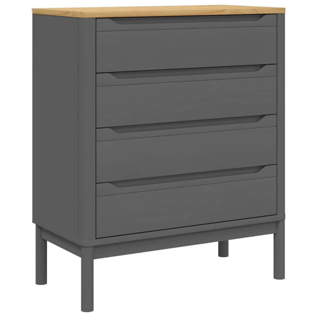 Drawer Cabinet Grey Solid Pine Wood Medium Chest of Drawers