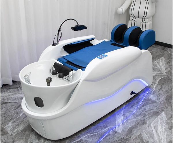 Electric massage intelligent shampoo bed with fully automatic ceramic basin, integrating water massage in salon furniture