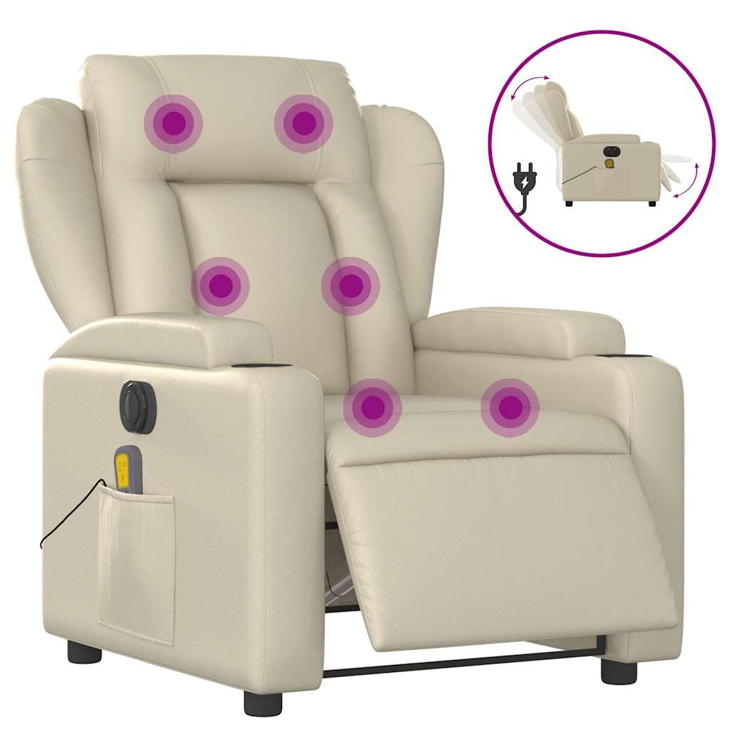 Electric Massage Recliner Chair Cream Faux leather, metal, plywood