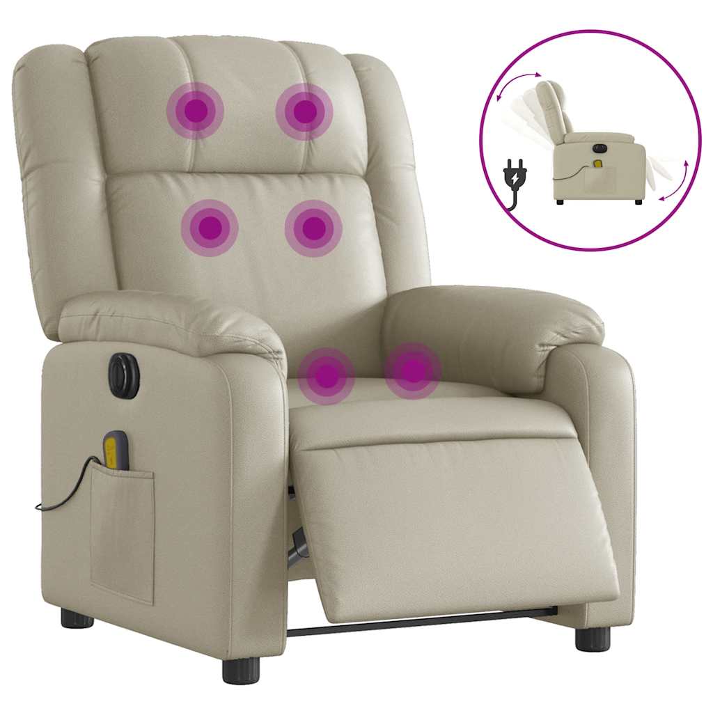 Electric Massage Recliner Chair Cream Faux leather, metal, plywood
