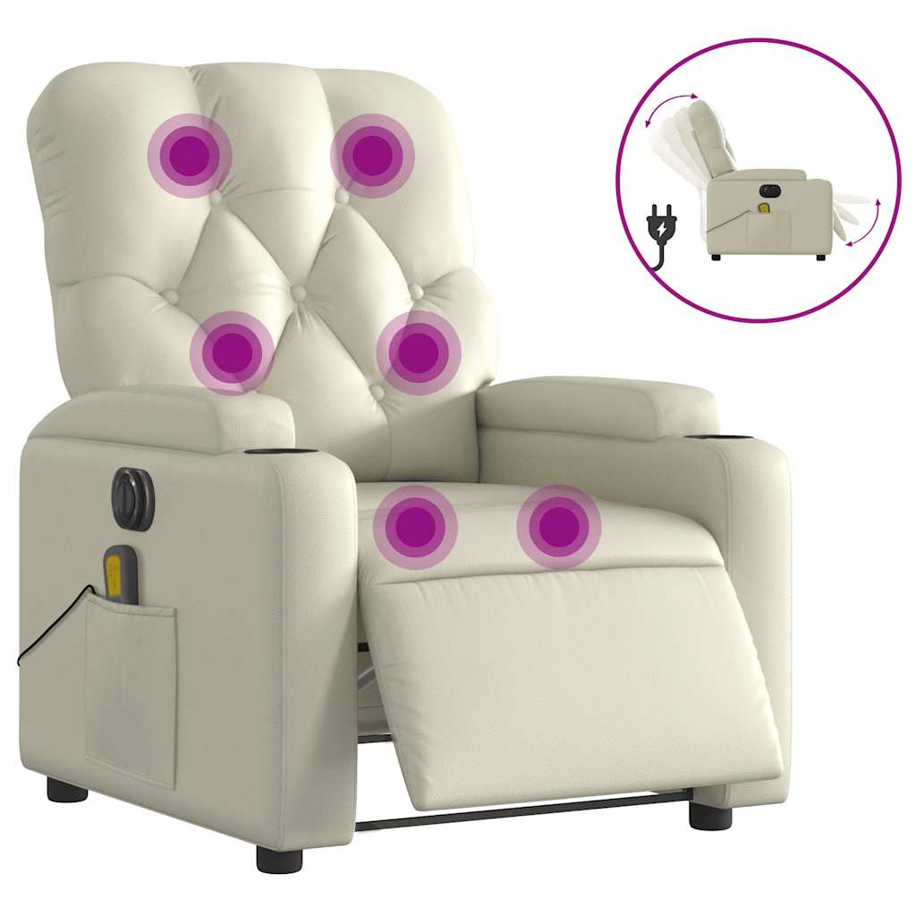 Electric Massage Recliner Chair Cream Faux Leather, Metal, Plywood