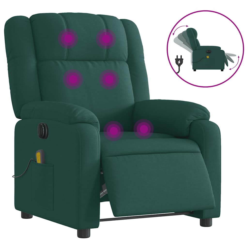 Electric Massage Recliner Chair Dark Green Fabric