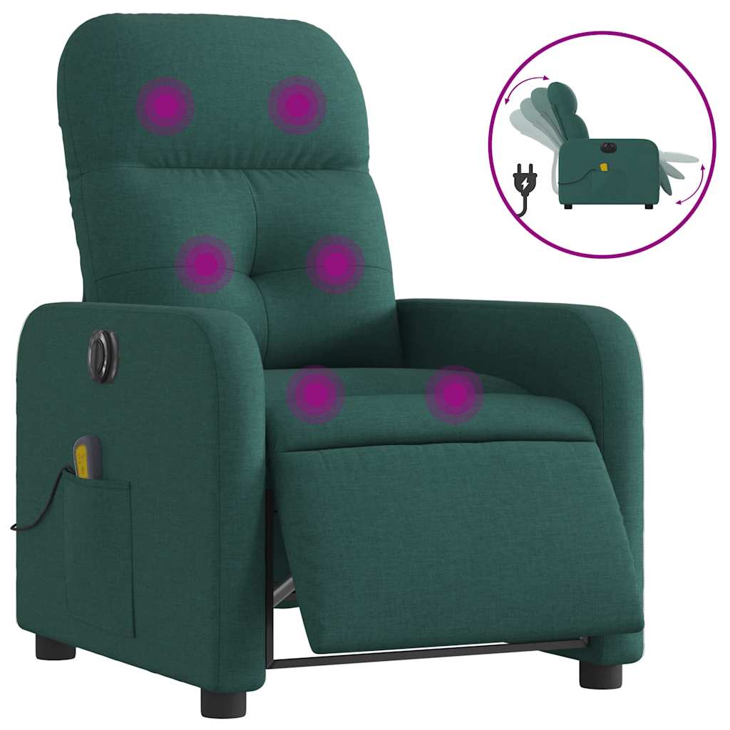 Electric Massage Recliner Chair Dark Green Polyester, Metal, Plywood