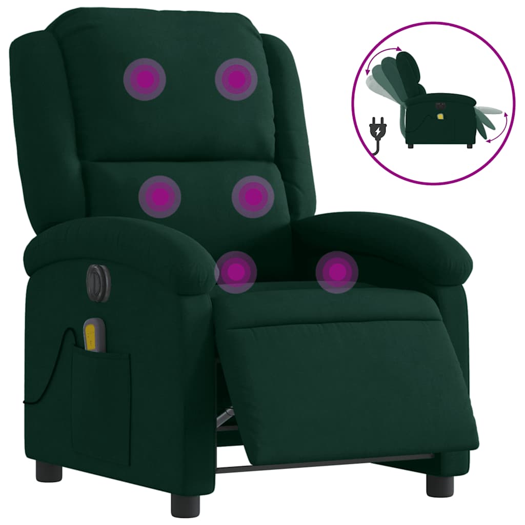 Electric Massage Recliner Chair Dark Green Velvet Large