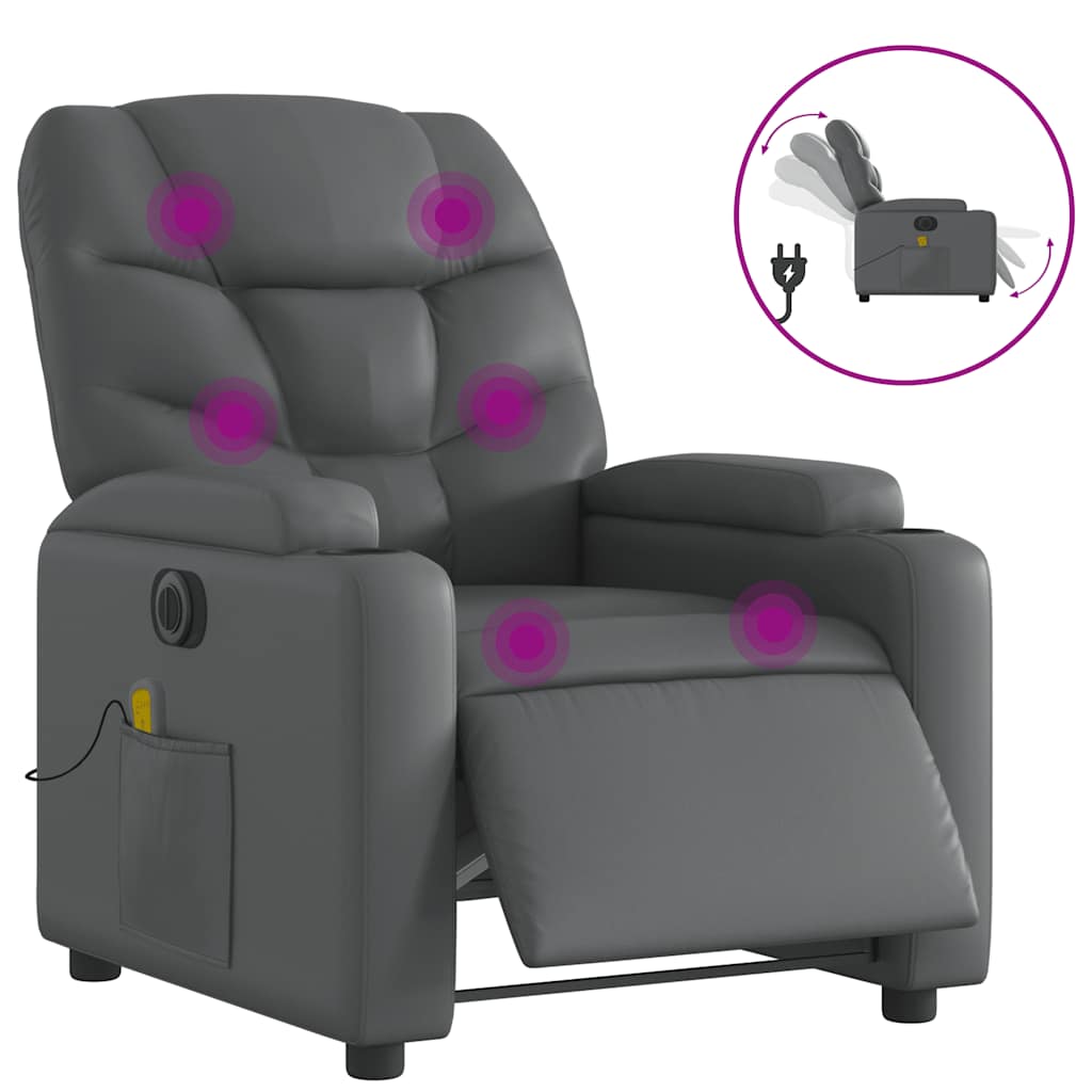 Electric Massage Recliner Chair Gray Faux leather, Metal, Plywood
