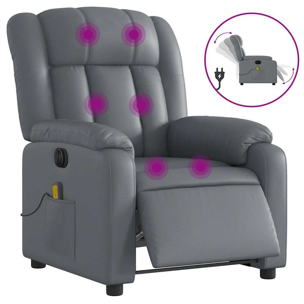 Electric Massage Recliner Chair Gray Faux leather, metal, plywood