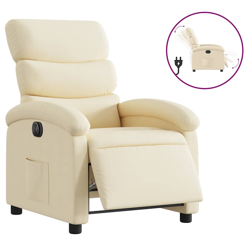 Electric Recliner Chair Cream Fabric (100% polyester), metal, plywood