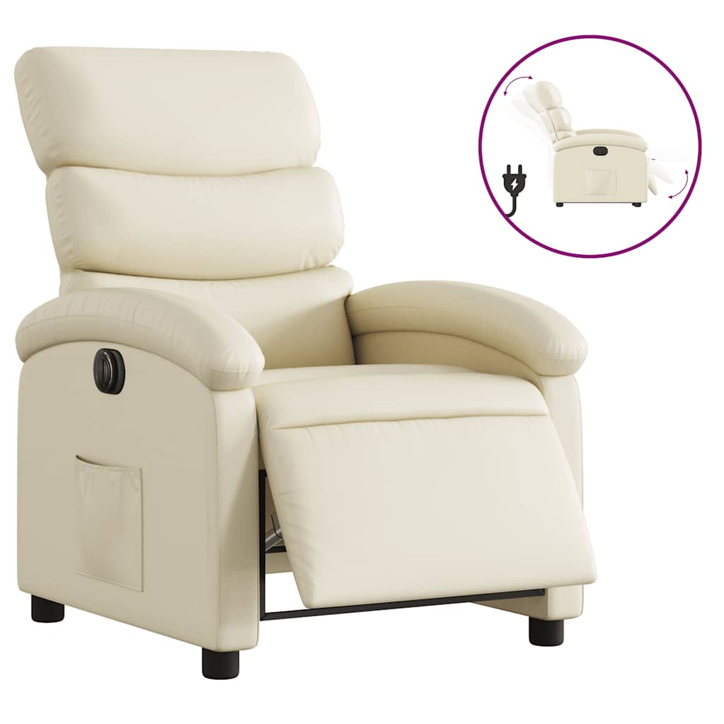 Electric Recliner Chair Cream Faux leather, foam, metal, plywood