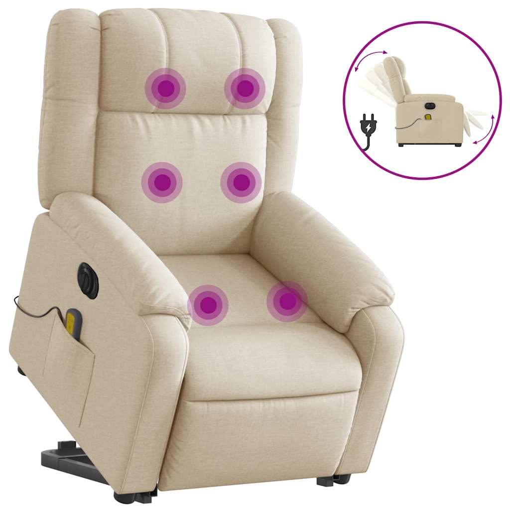 Electric Stand up Massage Recliner Chair Cream Fabric