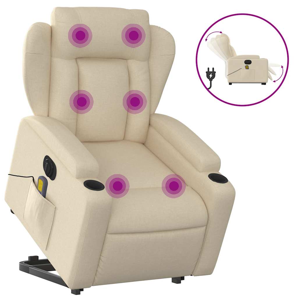 Electric Stand up Massage Recliner Chair Cream Fabric