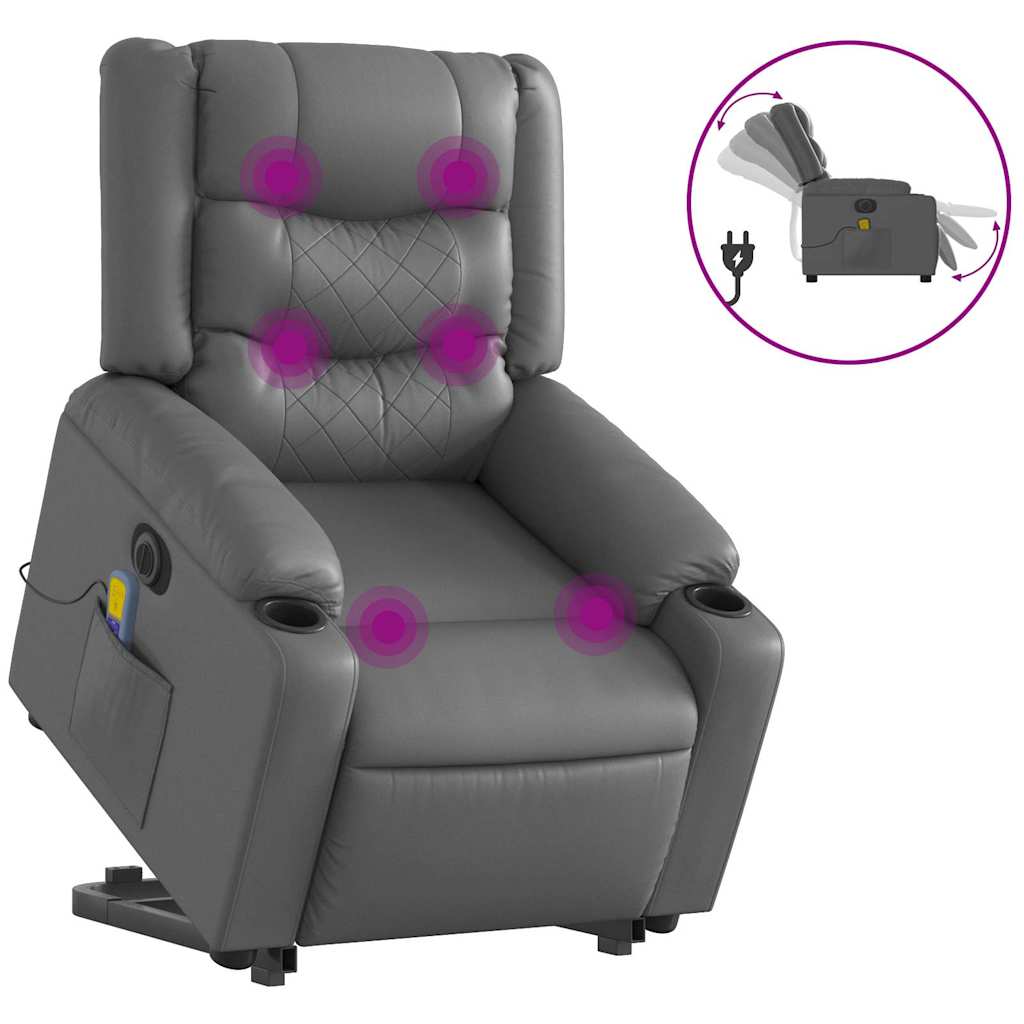 Electric Stand up Massage Recliner Chair Gray Faux Leather