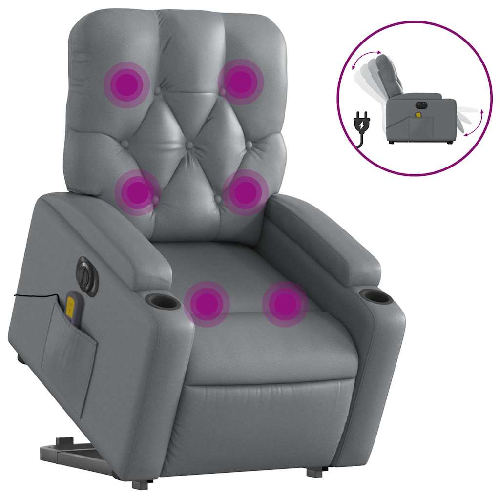 Electric Stand Up Massage Recliner Chair Grey Faux leather Standard