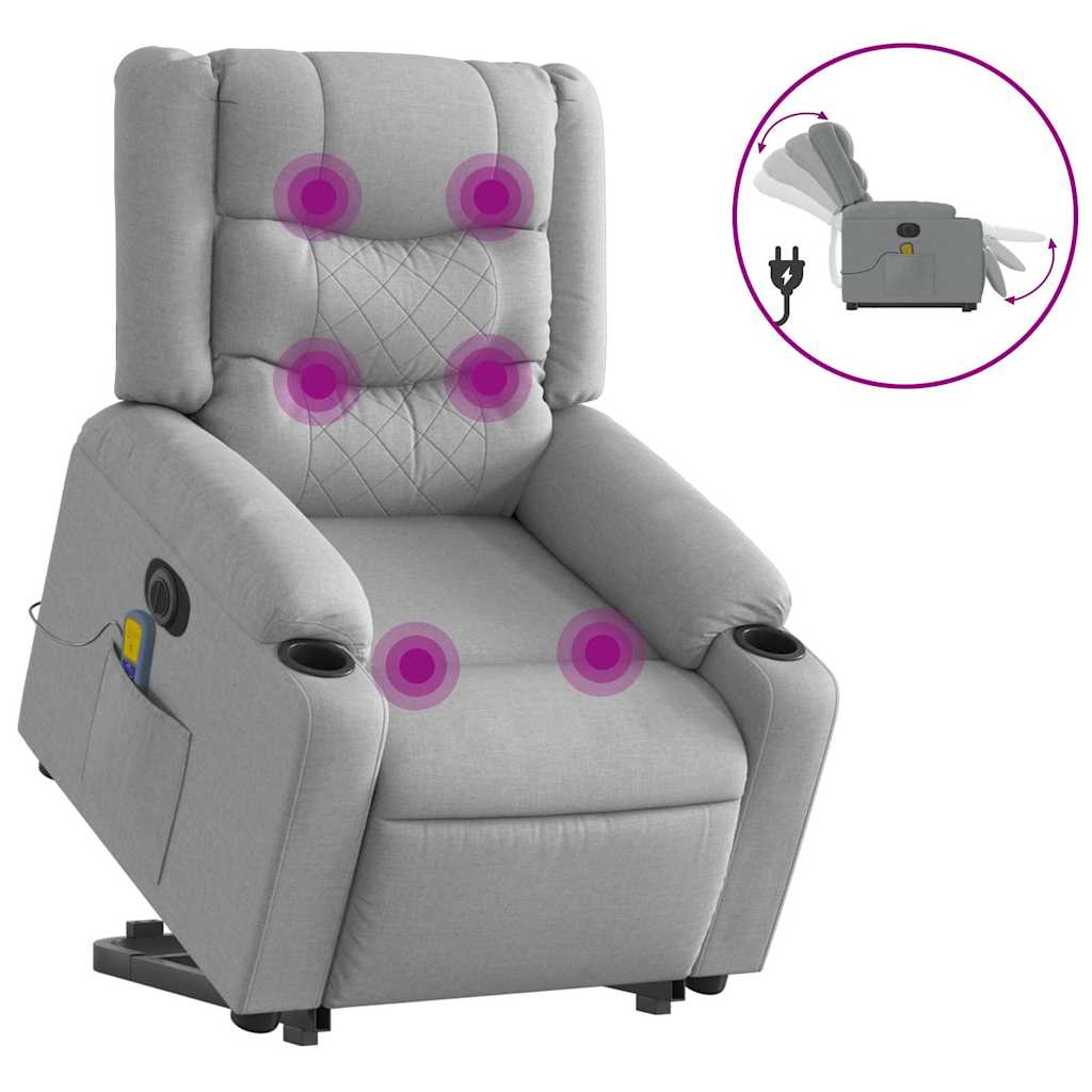 Electric Stand up Massage Recliner Chair Light Gray Fabric