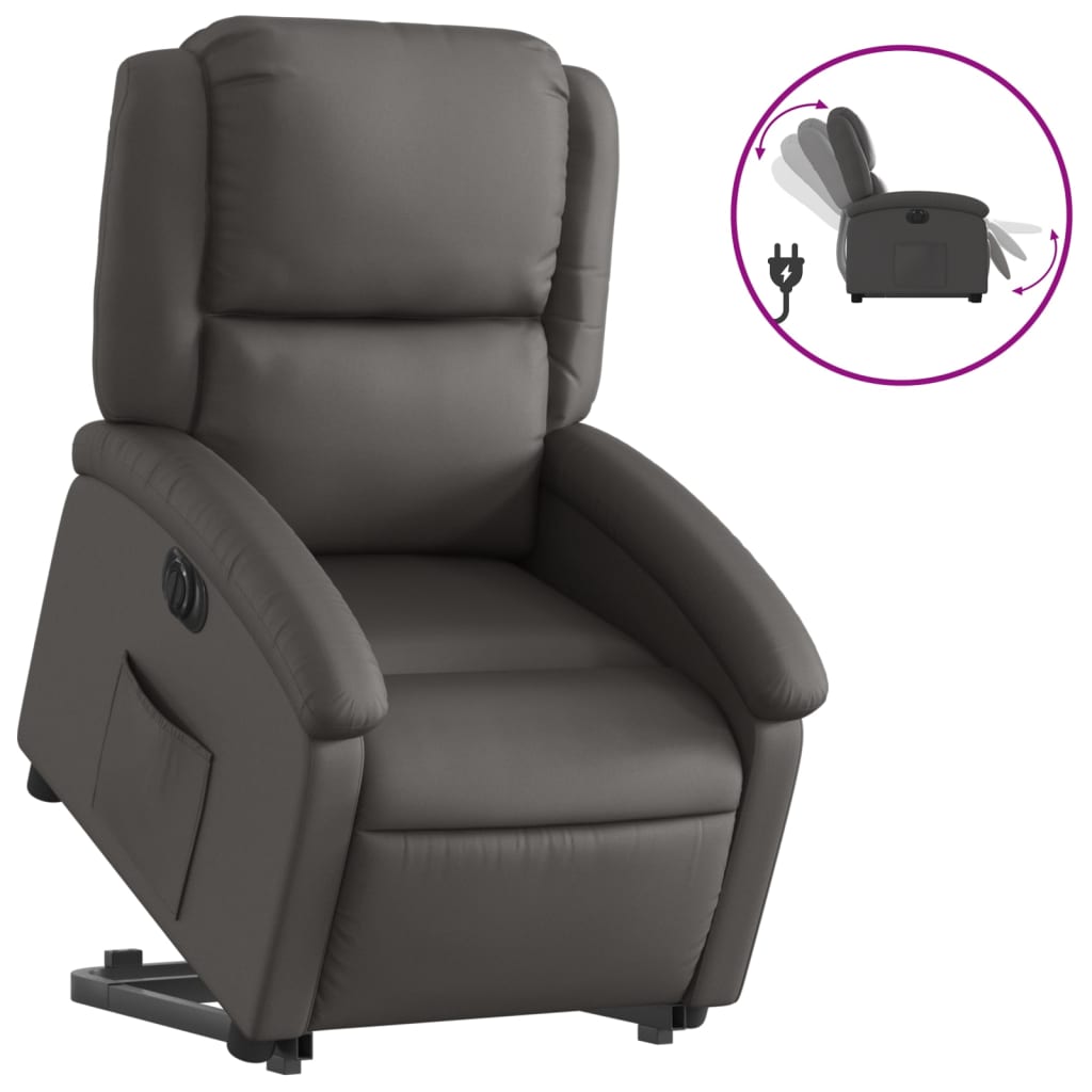 Electric Stand Up Recliner Chair Gray Genuine leather, metal, plywood