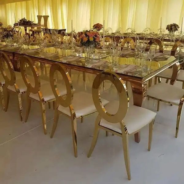 European-inspired minimalist stainless steel wedding banquet table for outdoor hotel receptions 022