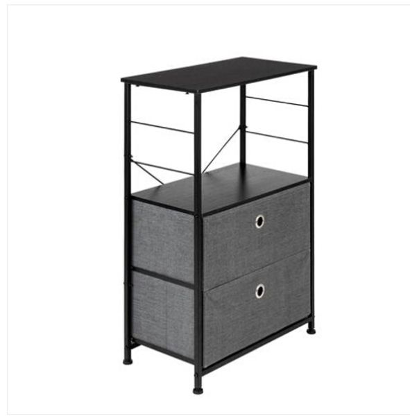 Fashionable wholesale fabric bins with free shipping, featuring a grey nightstand with 2 drawers and shelf storage for bedside use