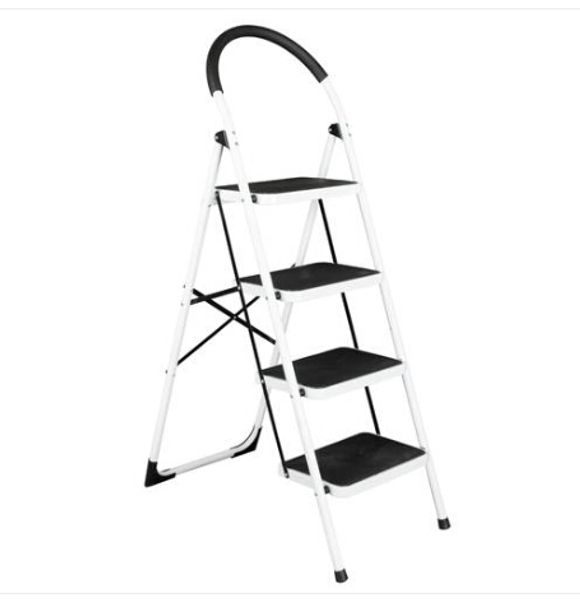 Fashionable wholesale folding stools with free shipping, durable industrial-grade lightweight 4-step iron ladders in black for hot sales