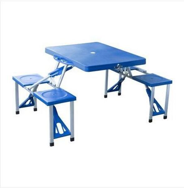 Fashionable wholesale outdoor folding picnic table with 4 seats, portable suitcase design in blue, includes free shipping