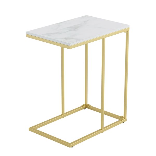 FATIVO Modern C-shaped side table with gold metal legs and sintered stone top, ideal for living rooms and couches