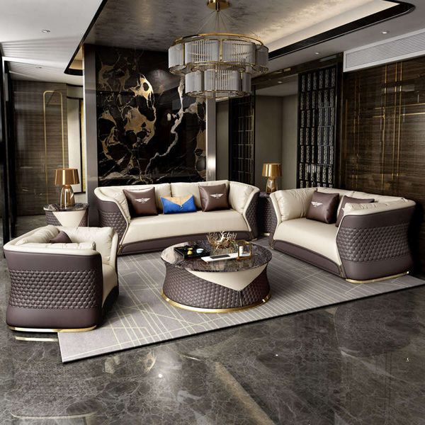 first layer leather large and small apartment type furniture living room combination sofa  

Large and small apartment living room combo sofas in top-grain leather