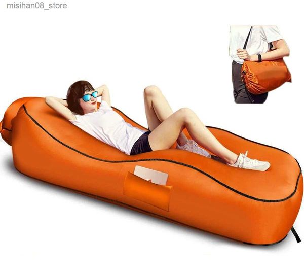 Foldable inflatable sofa lounge couch for outdoor travel, beach, and portable sleeping