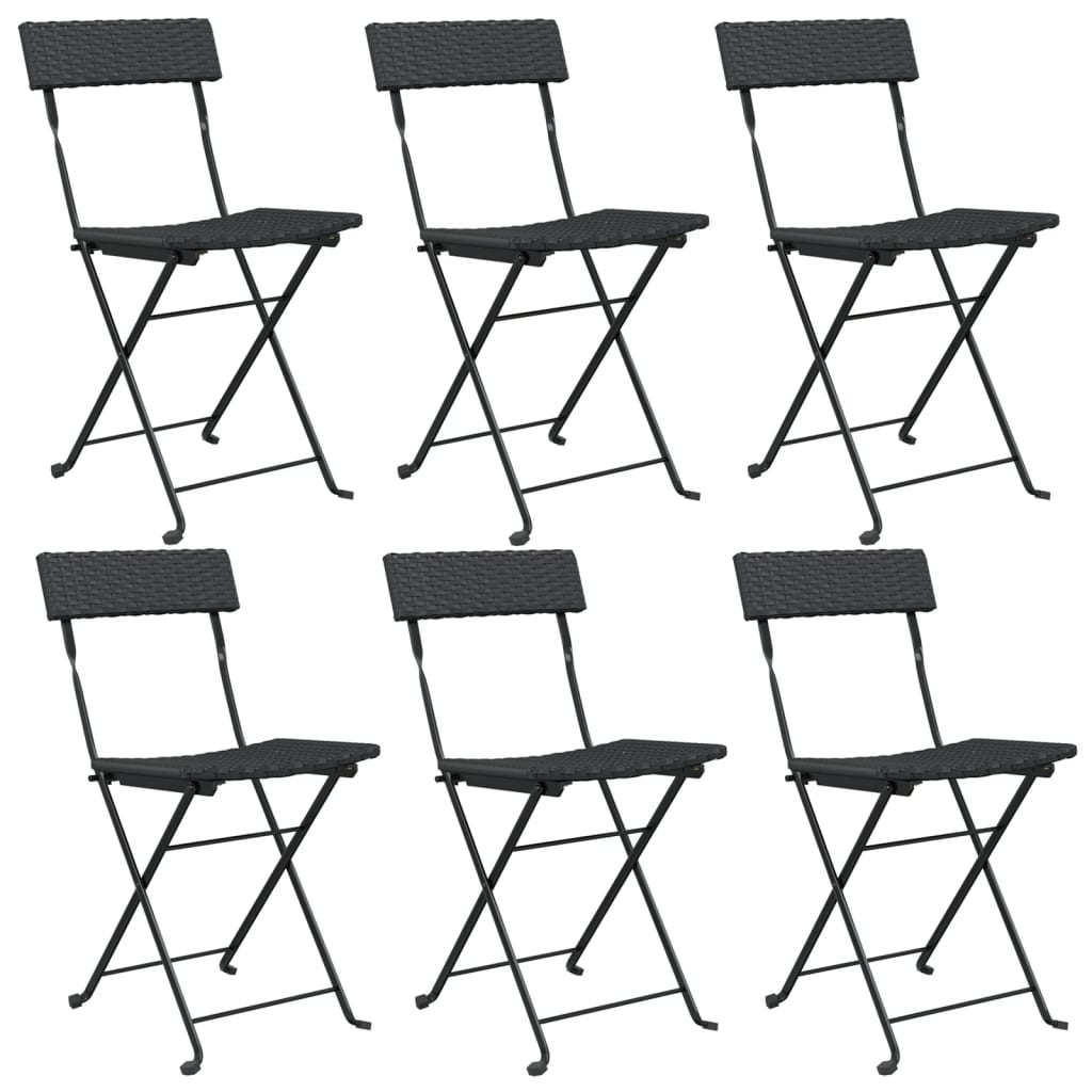 Folding Bistro Chair Set of 6 Black PE rattan Folding Foldable