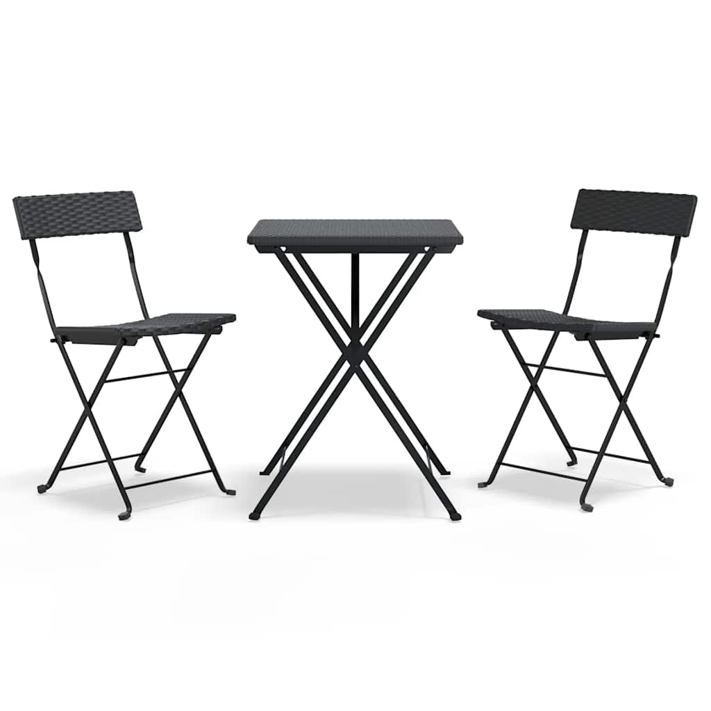 Folding Bistro Set Black PE rattan, powder-coated steel 3 Piece Set