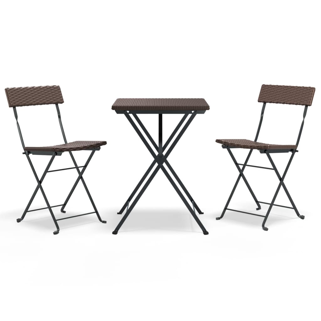 Folding Bistro Set Brown PE rattan, powder-coated steel Compact